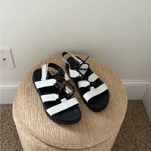 Sorel Black and White Strappy Sandals